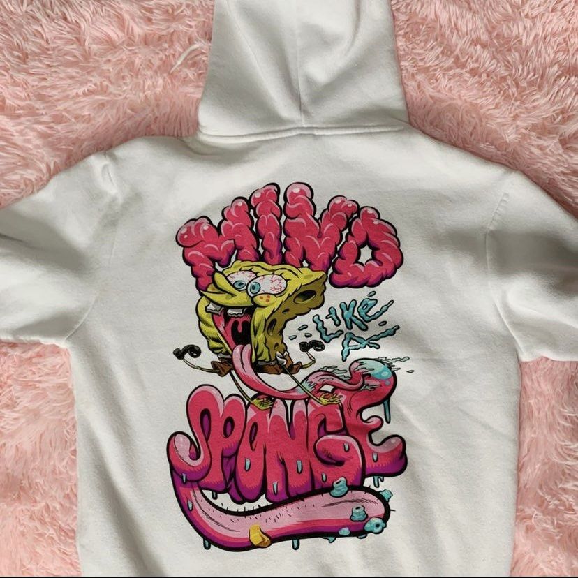 H M HOODIE SPONGEBOB MIND WHITE