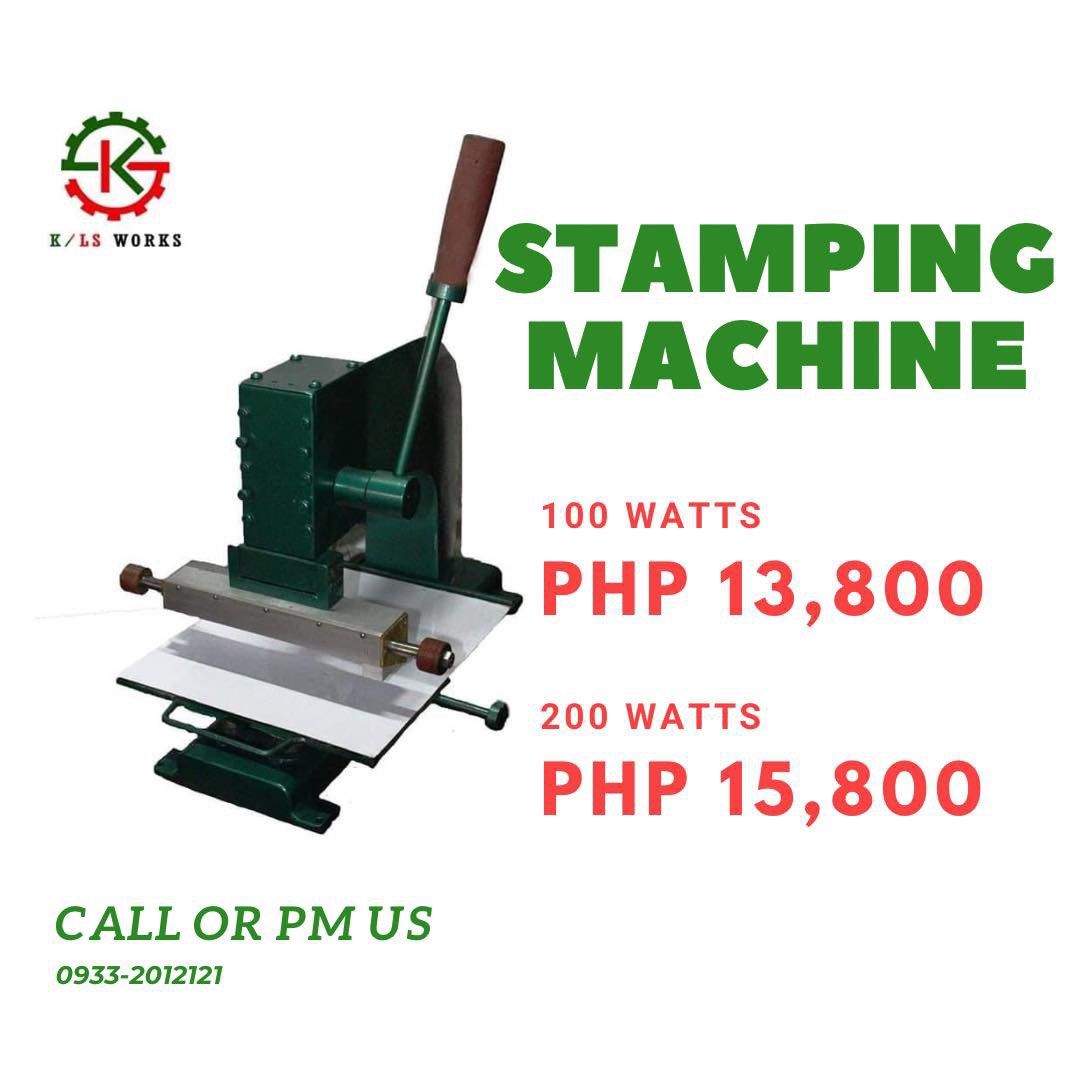 Hot foil stamping machine (Category: Craft Supplies & Tools) located in Marikina City. Submitted by leaosum (Listing ID 1002877348, Image 2). Description: NOTE : LETTERSET NOT INCLUDED SA PRICE PRODUCT NAME: Hot Foil Stamping Machine Specification: available in 100 watts Php 13800 200 watts 15800 Manual Table Size 12”x 13” Heater Holder Size 2”x8” Best use for Book binding Services (thesis), Invitation, Personalized souvenirs etc May be used in a