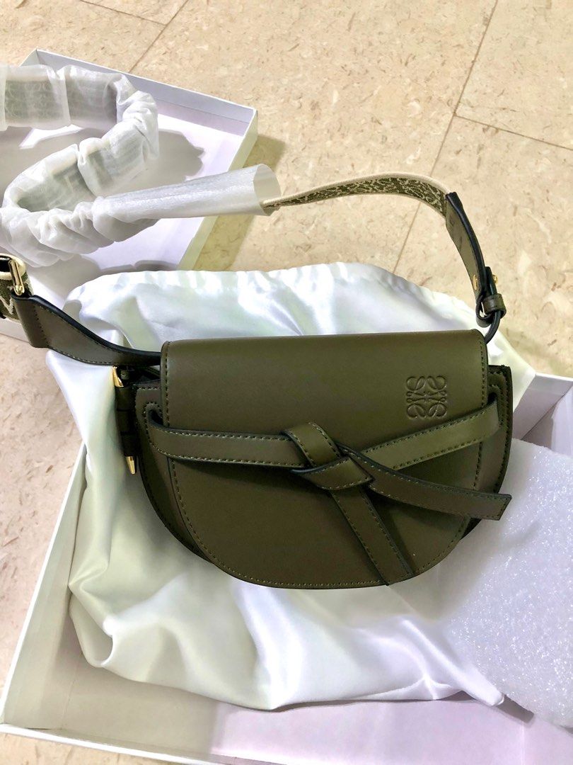 Mini Gate Dual bag in soft calfskin and jacquard Olive Green/Khaki