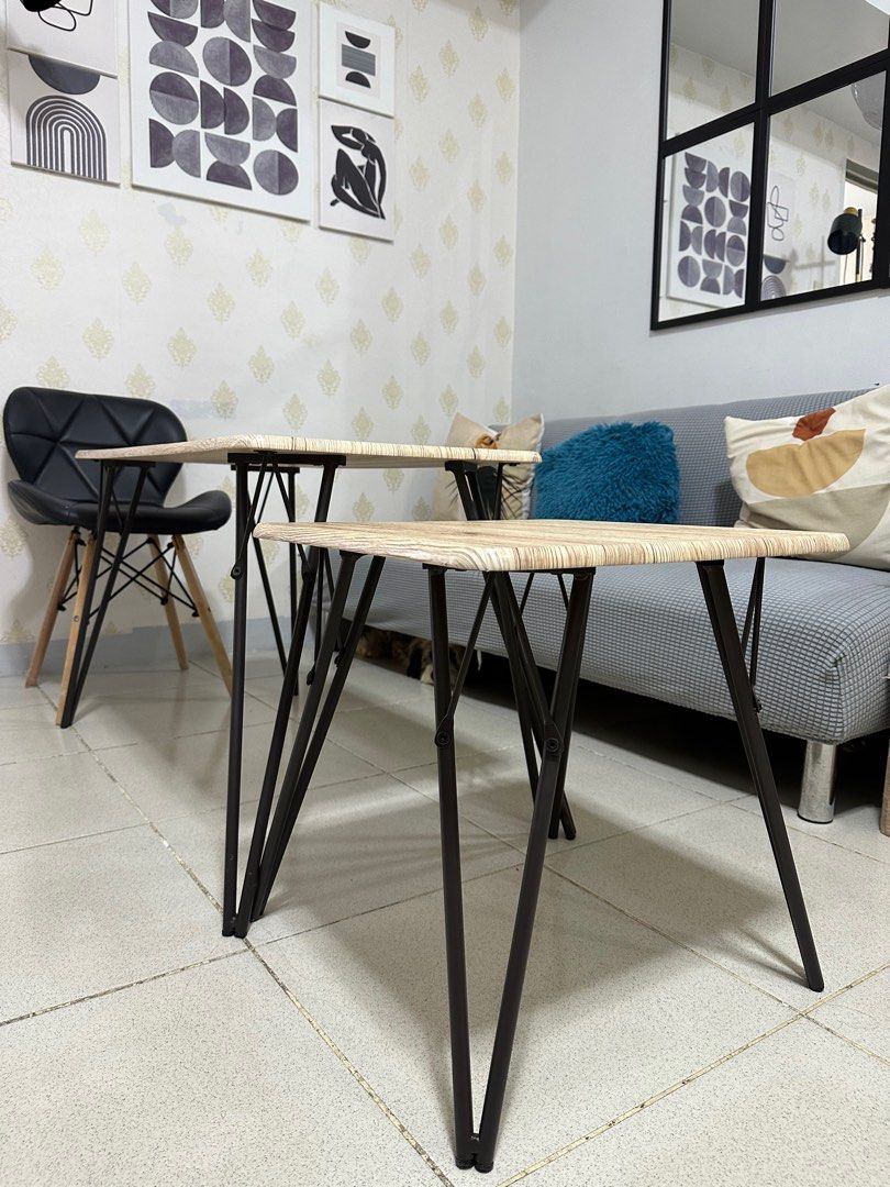 Laminated Table (Oak Color) (Category: Tables & Sets) located in Quezon City. Submitted by resells_choice (Listing ID 1236869808, Image 3). Description: Take All 2 Tables Looks like New , Still in great conditions Bought from Shopwise before (2900.00) Great Quality made from Laminated wood & Metal ang stands Size : 56cm height, 90cm length, 45cm width Last price na , Pick up in Cubao.
