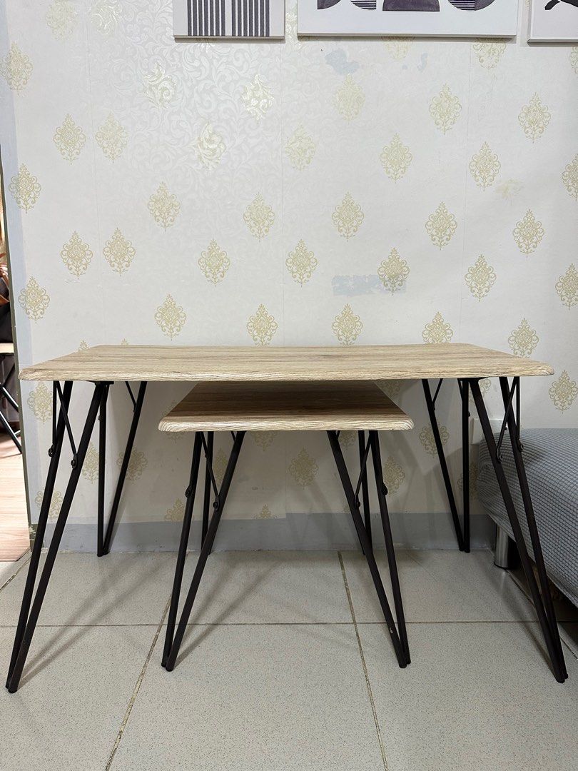 Laminated Table (Oak Color) (Category: Tables & Sets) located in Quezon City. Submitted by resells_choice (Listing ID 1236869808, Image 2). Description: Take All 2 Tables Looks like New , Still in great conditions Bought from Shopwise before (2900.00) Great Quality made from Laminated wood & Metal ang stands Size : 56cm height, 90cm length, 45cm width Last price na , Pick up in Cubao.
