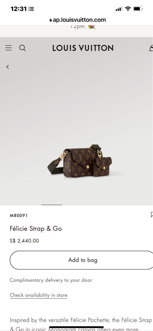 Louis Vuitton Lv Ghw Felicie Strap & Go Shoulder Bag M80091