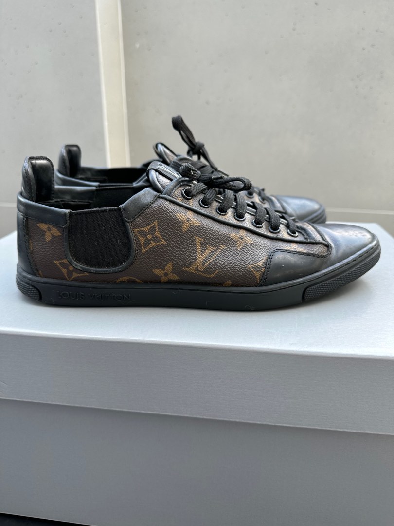 Louis Vuitton Black/Brown Suede and Monogram Canvas Run Away Low Top Sneakers Size 37.5