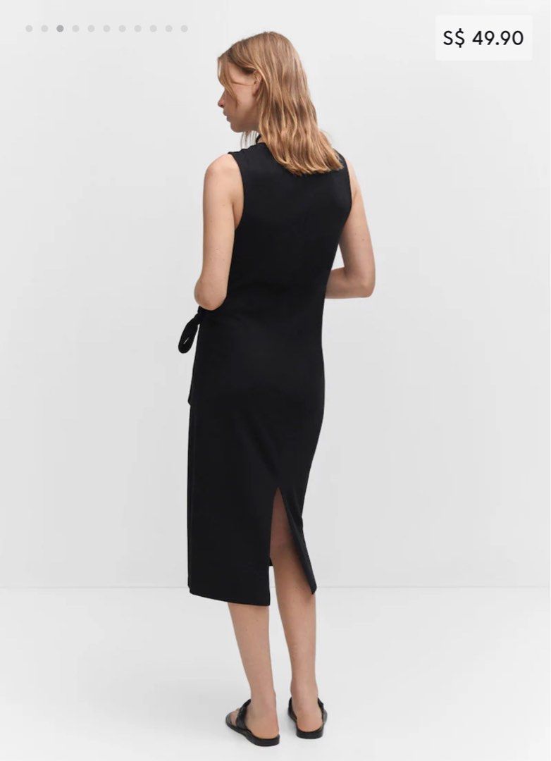 Mango bow cut out detail dress in black
