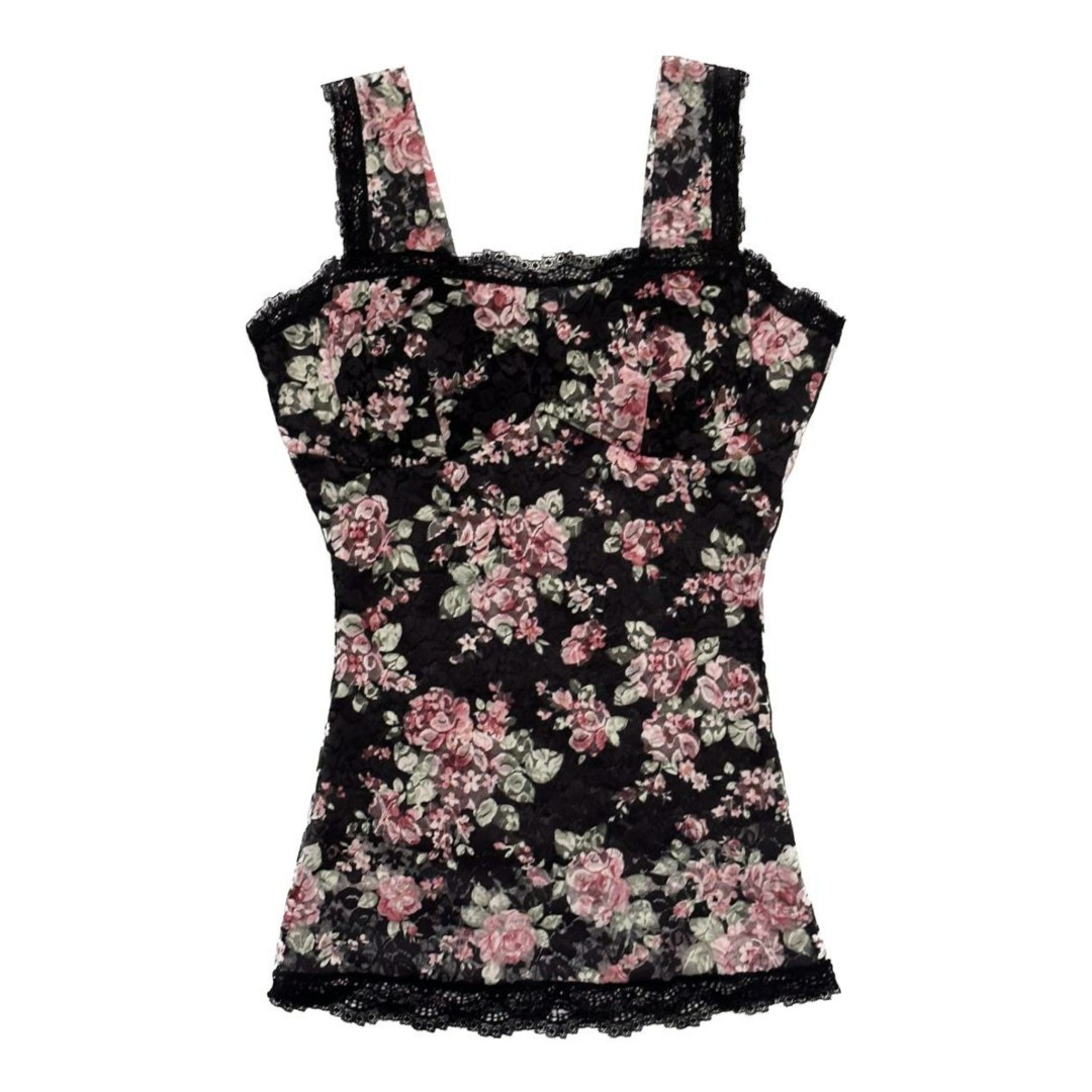 Laces Floral Camisole in Black Pink Roses Pattern | milkmaid Coquette ...