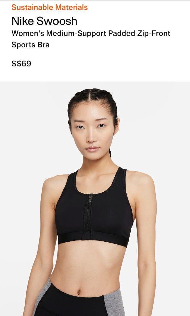 Nike zip up sports bra - good support running yoga gym, Women's Fashion,  Activewear on Carousell