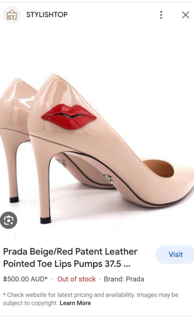 Prada Red Patent Leather Pointed Toe Lip Pumps (Category: Heels) located in Makati City. Submitted by alexreese (Listing ID 1236939767, Image 2). Description: Guaranteed Authentic.