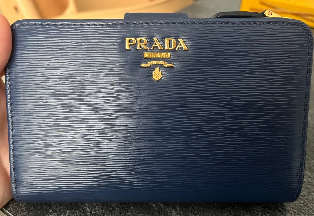Prada - Women's Small Saffiano and Leather Wallet - Blue