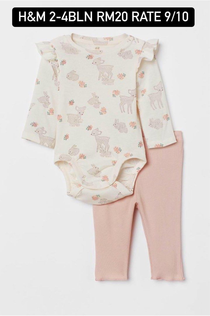 Preloved 2 pcs H M baby Girl rompers pant RM18 Babies Kids