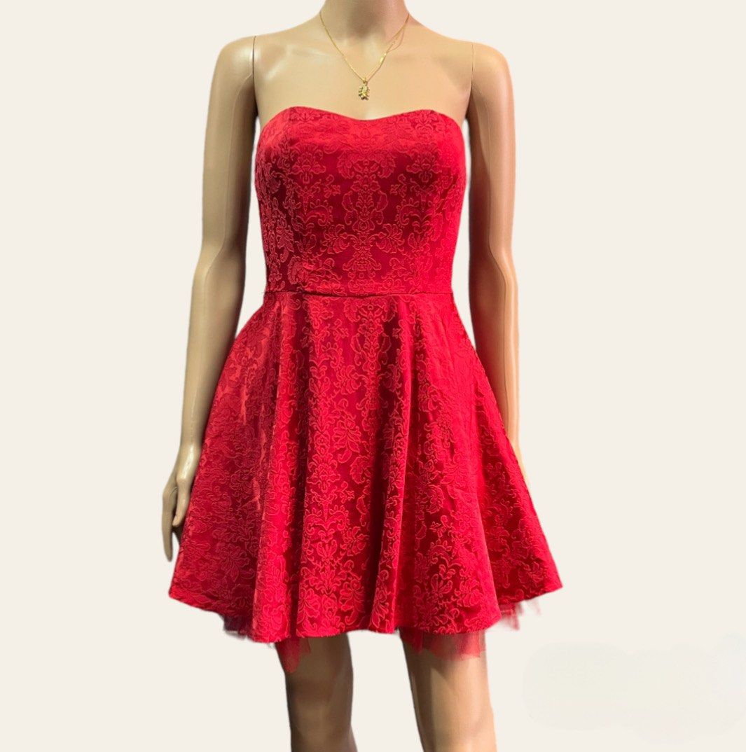 chinese dress ladies Red Dahlia Satin and Lace Mini Dress main image 1
