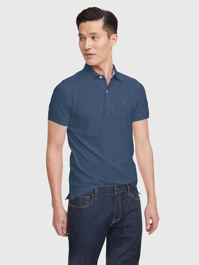 Mens Tommy White Tipped Slim Polo Shirt - Blue  Tommy hilfiger polo shirt  men, Tommy hilfiger polo shirt, Slim fit polo