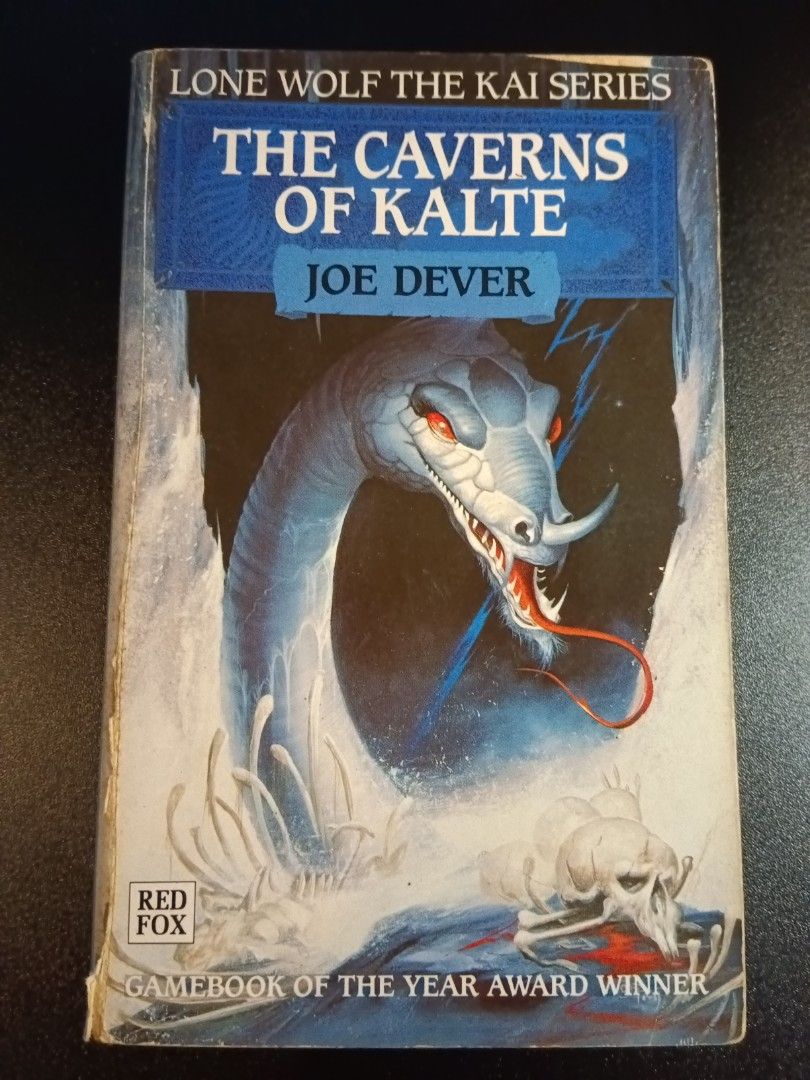 Rate vintage 1990 Lone Wolf Game Book 3 - The Caverns of Kalte - Joe Dever,  OOP, UK Print Red Fox