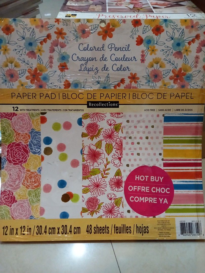 Recollections Colored Pencil 12x12 paper pad with treatments of gold