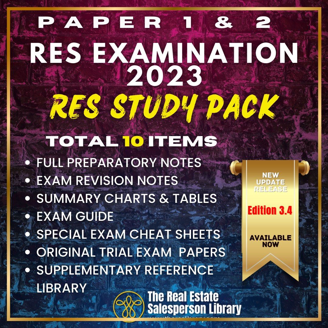 RES EXAM PAPER AND REAL ESTATE SALESPERSON EXAM NOTES 2023 IN NEW EXAM FORMAT. REAL ESTATE