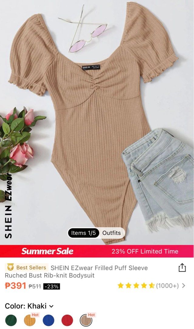 Rib-knit Bodysuit (Category: Others Tops) located in Mandaluyong City. Submitted by mpa03 (Listing ID 1236827402, Image 1). Description: Used once for picture Color khaki.