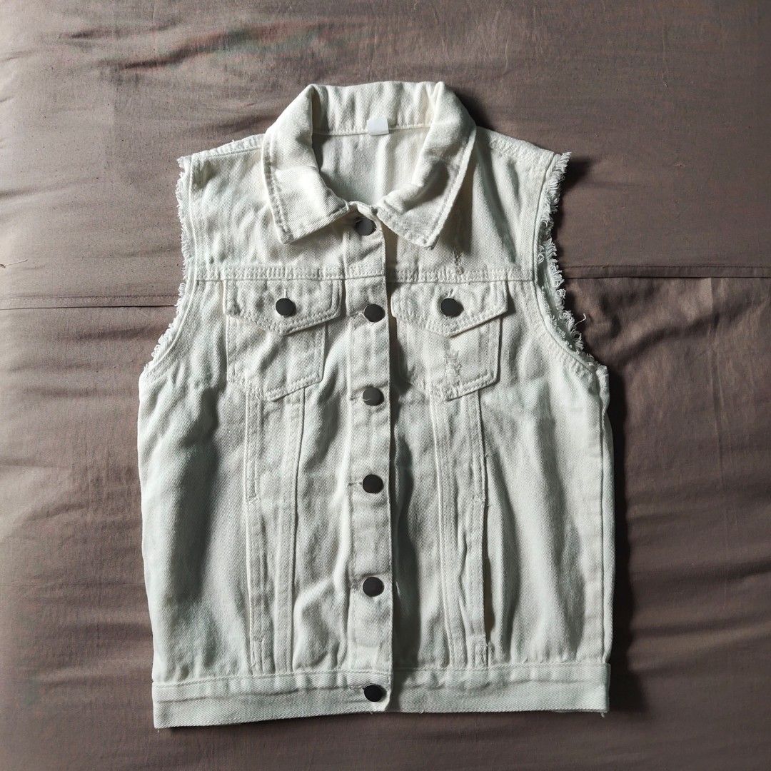 White denim vest store