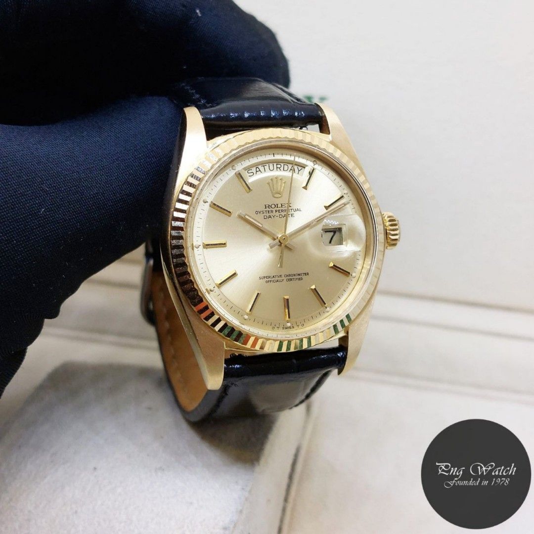 Gold rolex with leather sale band
