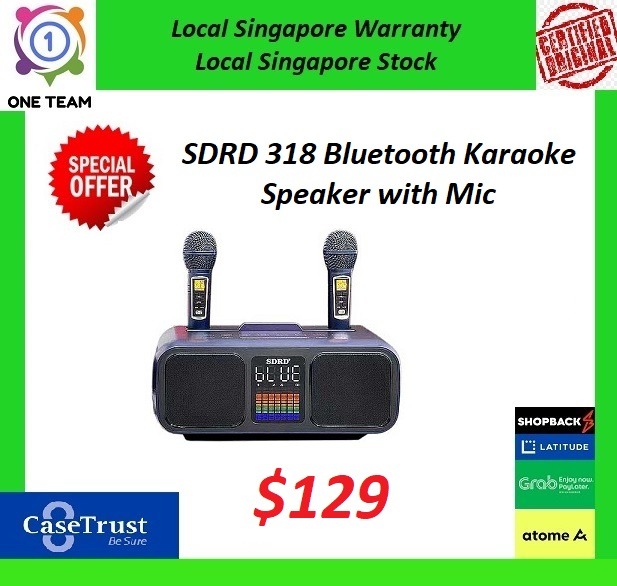 SDRD 318 Bluetooth Karaoke Speaker with 2 Wireless Microphone, Audio ...