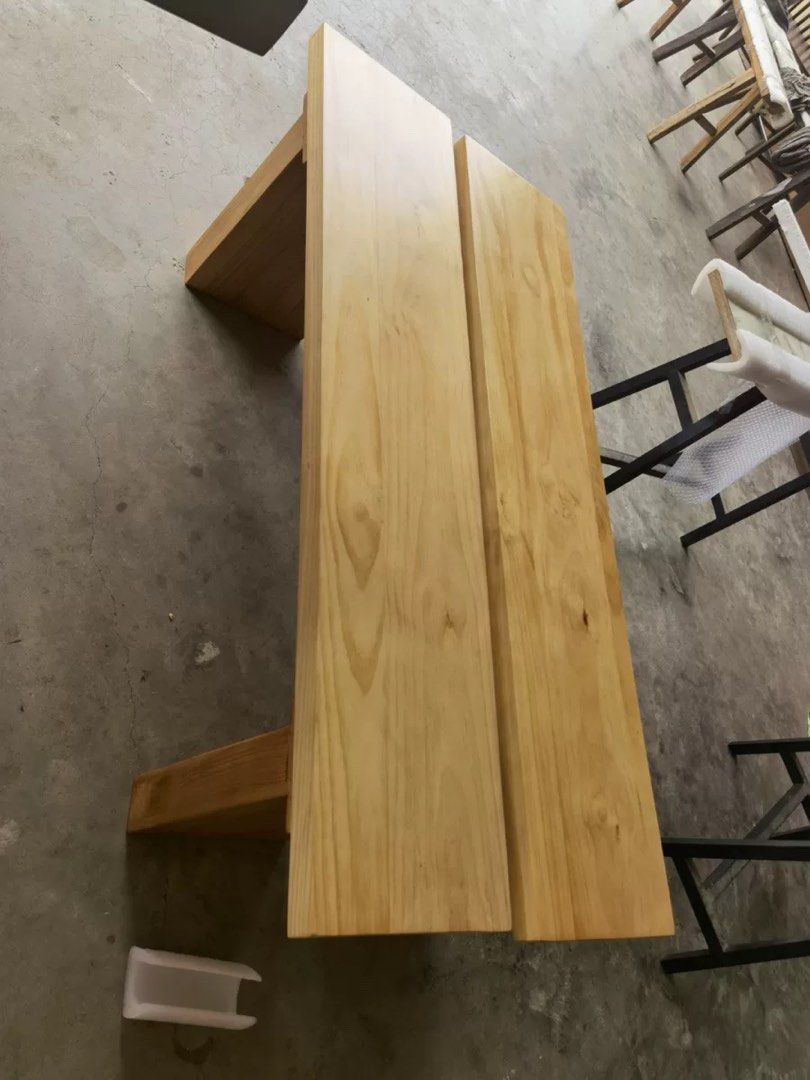 Solid Wood Dining Table (Category: Tables & Sets) located in Singapore. Submitted by mirumiru123 (Listing ID 1236880618, Image 3). Description: Table :H81.5 W89 L152 *thickness8cm Stool : 140*30*48 Self collect only table $490 Set is $580, fabricate but after that release not suitable my house .