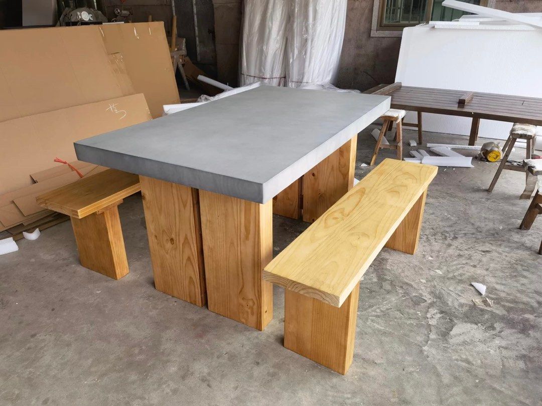 Solid Wood Dining Table (Category: Tables & Sets) located in Singapore. Submitted by mirumiru123 (Listing ID 1236880618, Image 2). Description: Table :H81.5 W89 L152 *thickness8cm Stool : 140*30*48 Self collect only table $490 Set is $580, fabricate but after that release not suitable my house .