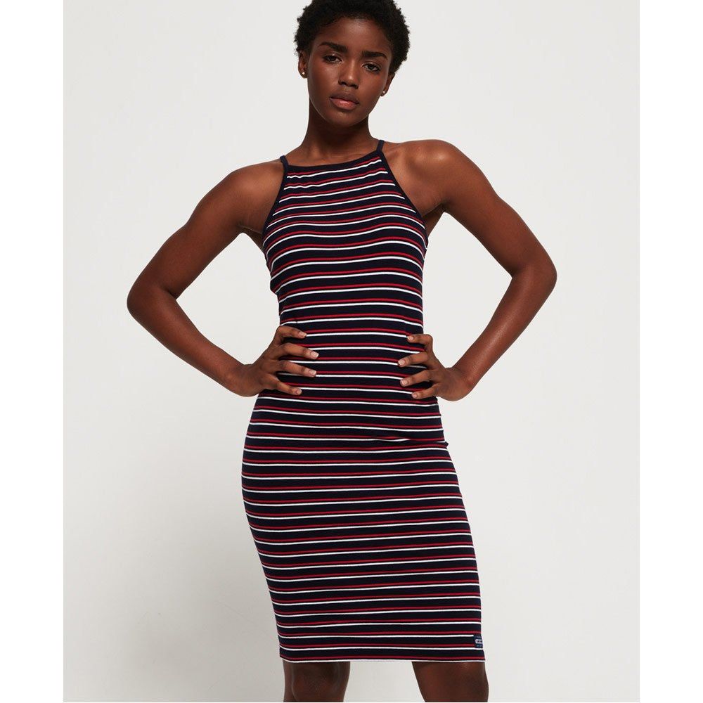 Bodycon Striped Strappy Dress Chain Strap Detail Side Stripe Mini Dress In  Black And White Knit