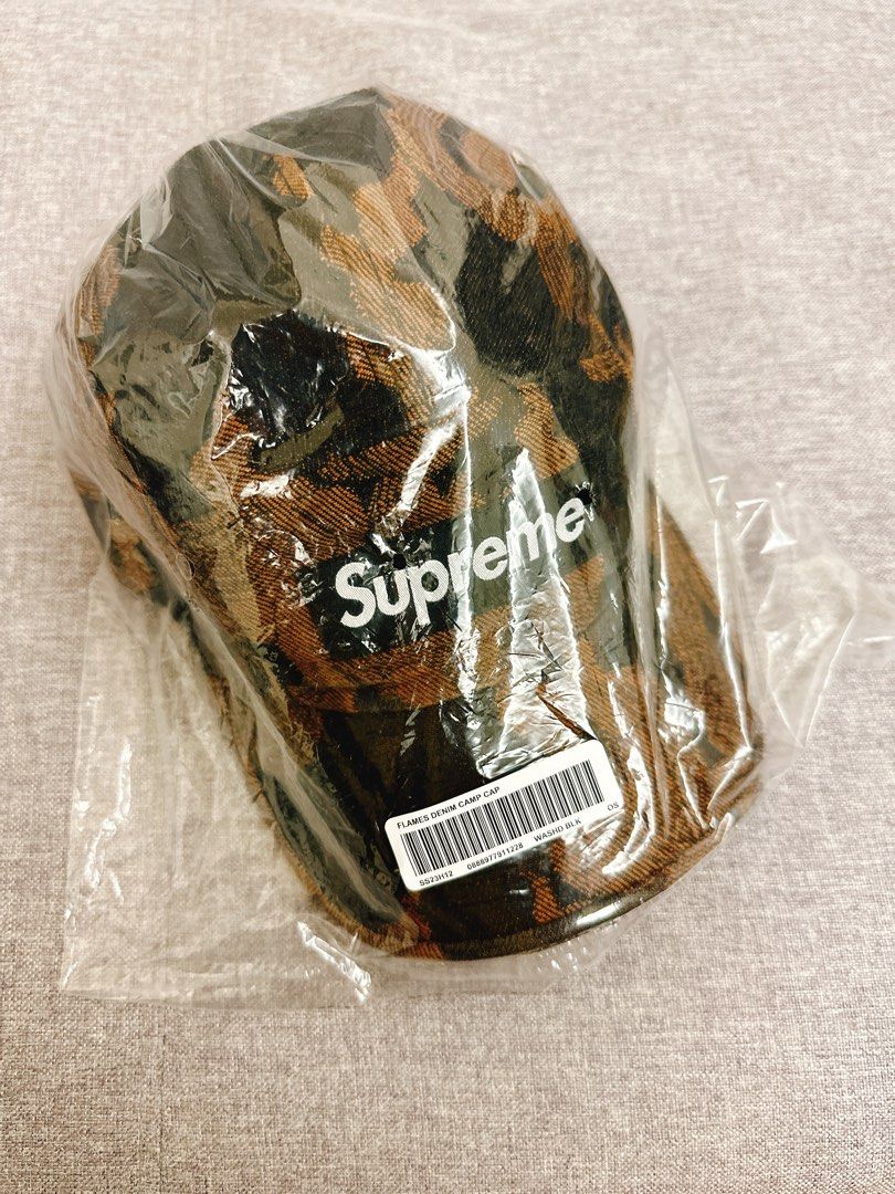 Supreme SS23 Flames Jacquard Denim Cap Washed Black, 名牌, 飾物及