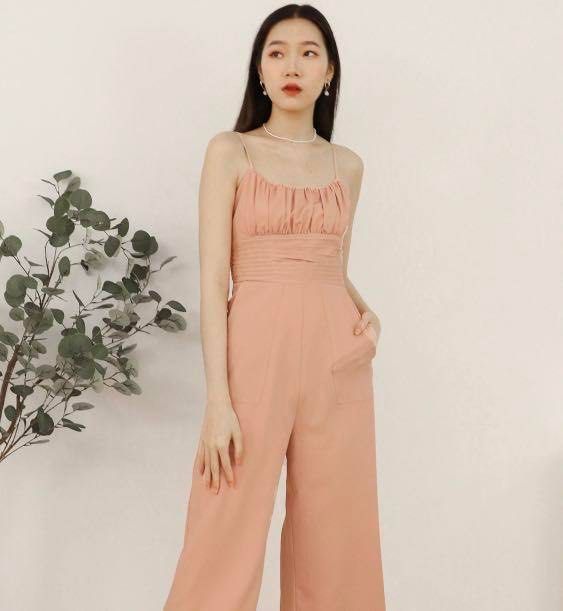 Juliette Halterneck Padded Jumpsuit in Cream Pink