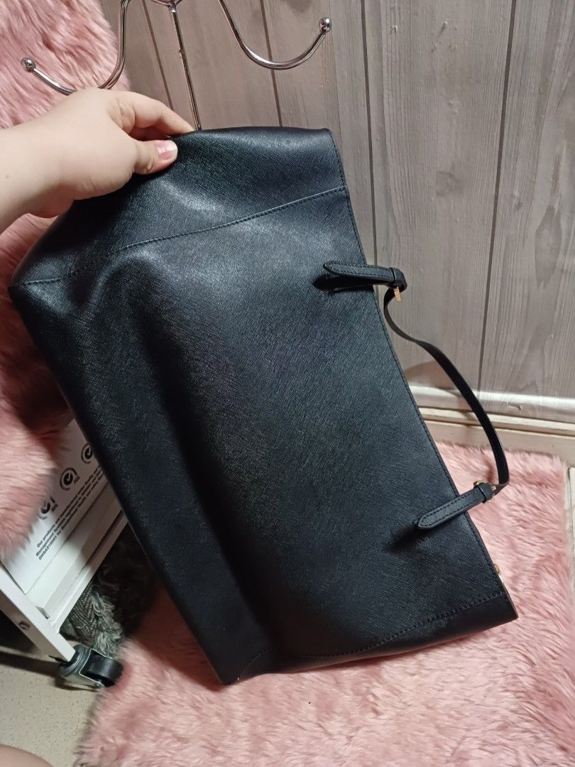 Tory Burch York Buckle Tote Handbag Satchel Shoulder Bag L Black Leather  Laptop