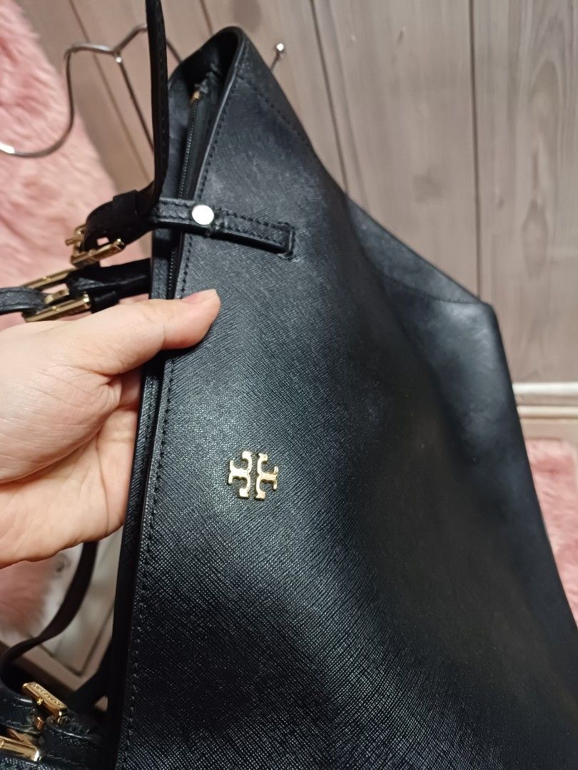 Tory Burch York Buckle Tote Handbag Satchel Shoulder Bag L Black Leather  Laptop