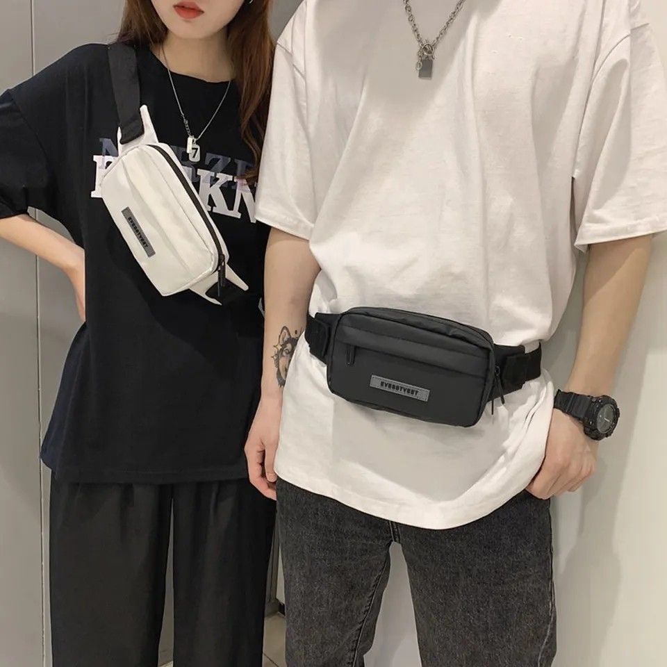 Men's Daily Streetwear Waterproof Mini Mobile Phone Crossbody Waist Chest  Sling Bag In BLACK