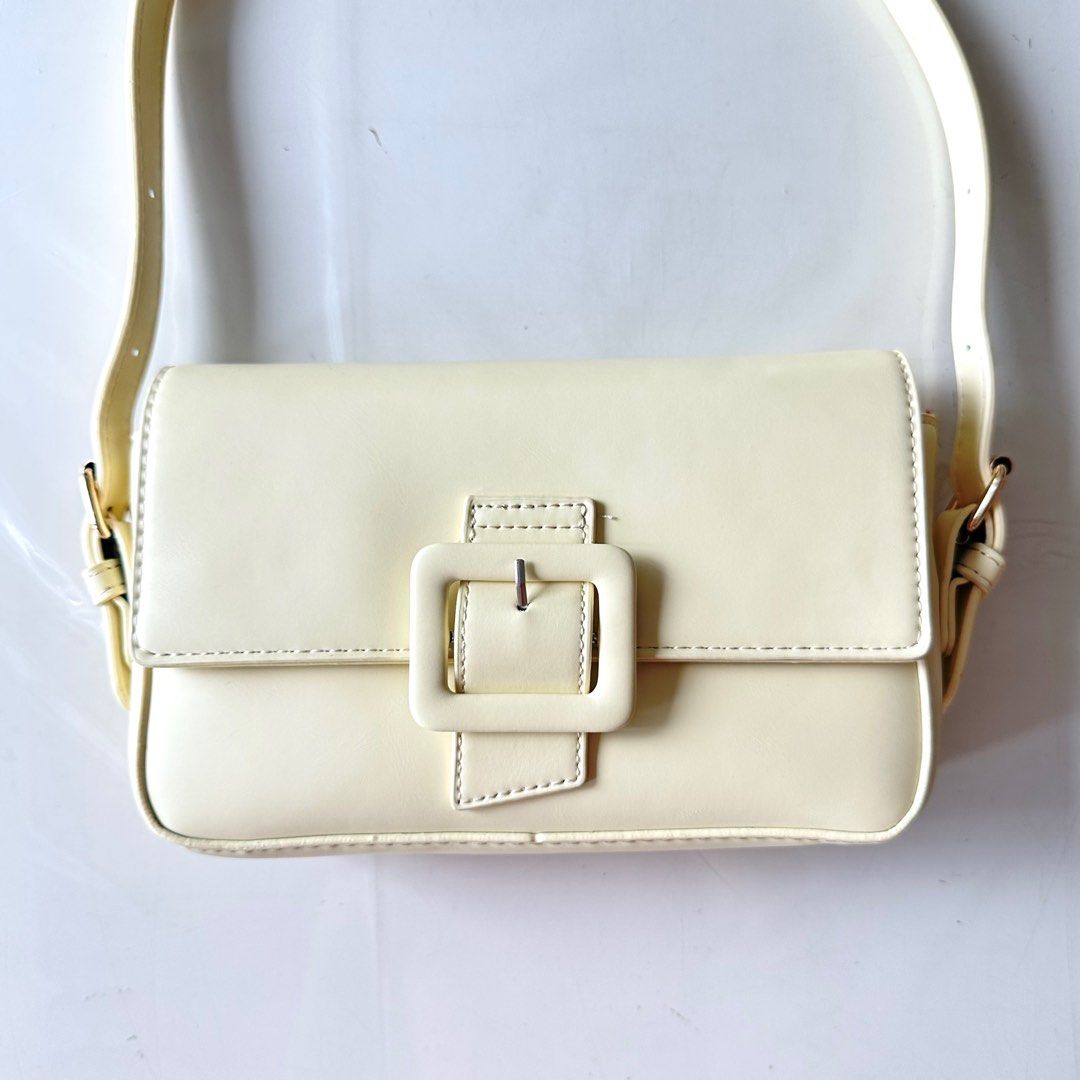 Trendy shoulder bag with 2 way straps Y2K Pastel yellow, Women's