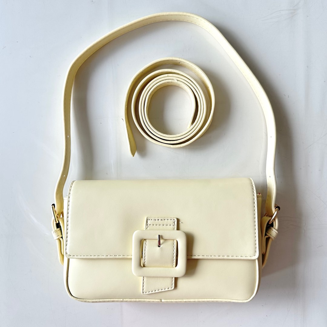 Trendy shoulder bag with 2 way straps Y2K Pastel yellow, Women's