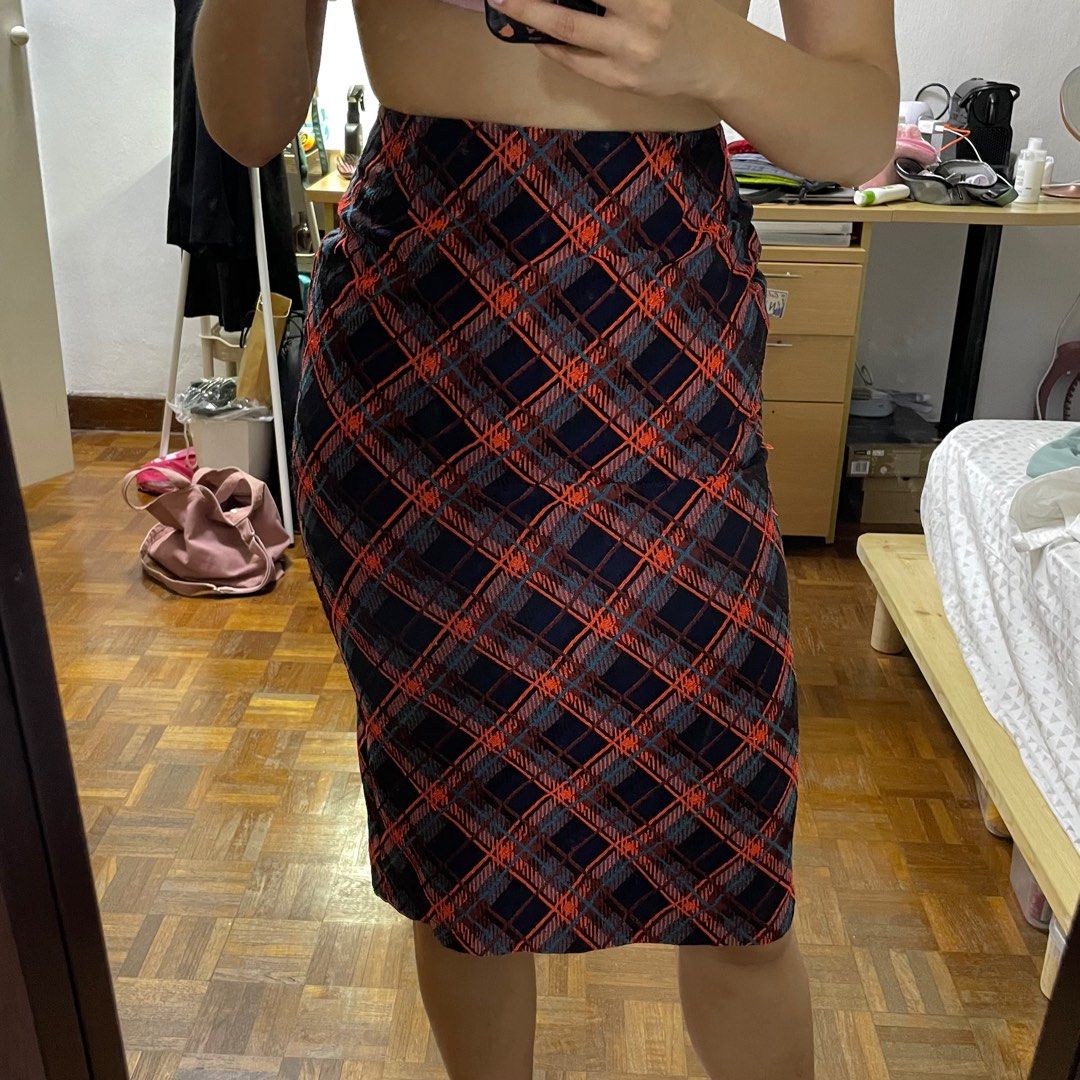 UK8 S Topshop Checkered Midi pencil Skirt Women s Fashion