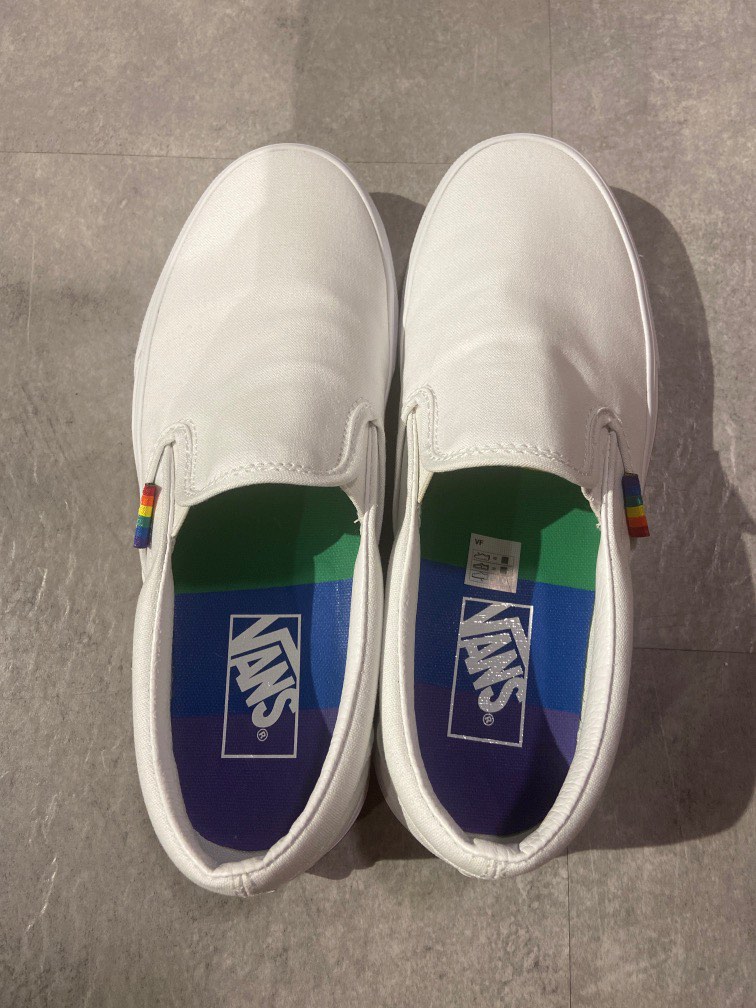 White slip on vans rainbow new arrivals bottom