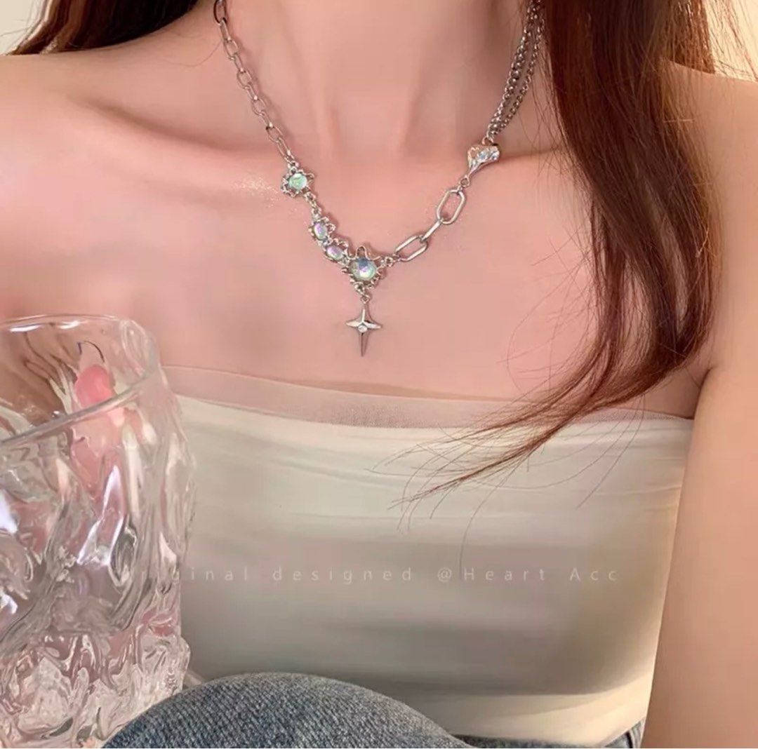 Chain choker necklace silver top