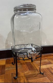 Palamig juice water dispenser yorkshire mason jar 8 liters drinks glass beverage dispenser with metal stand