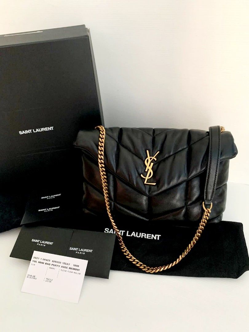YSL 25S LOULOU PUFFER MINI 23 IN DARK OLIVE CALFSKIN GOLD HARDWARE main image 0