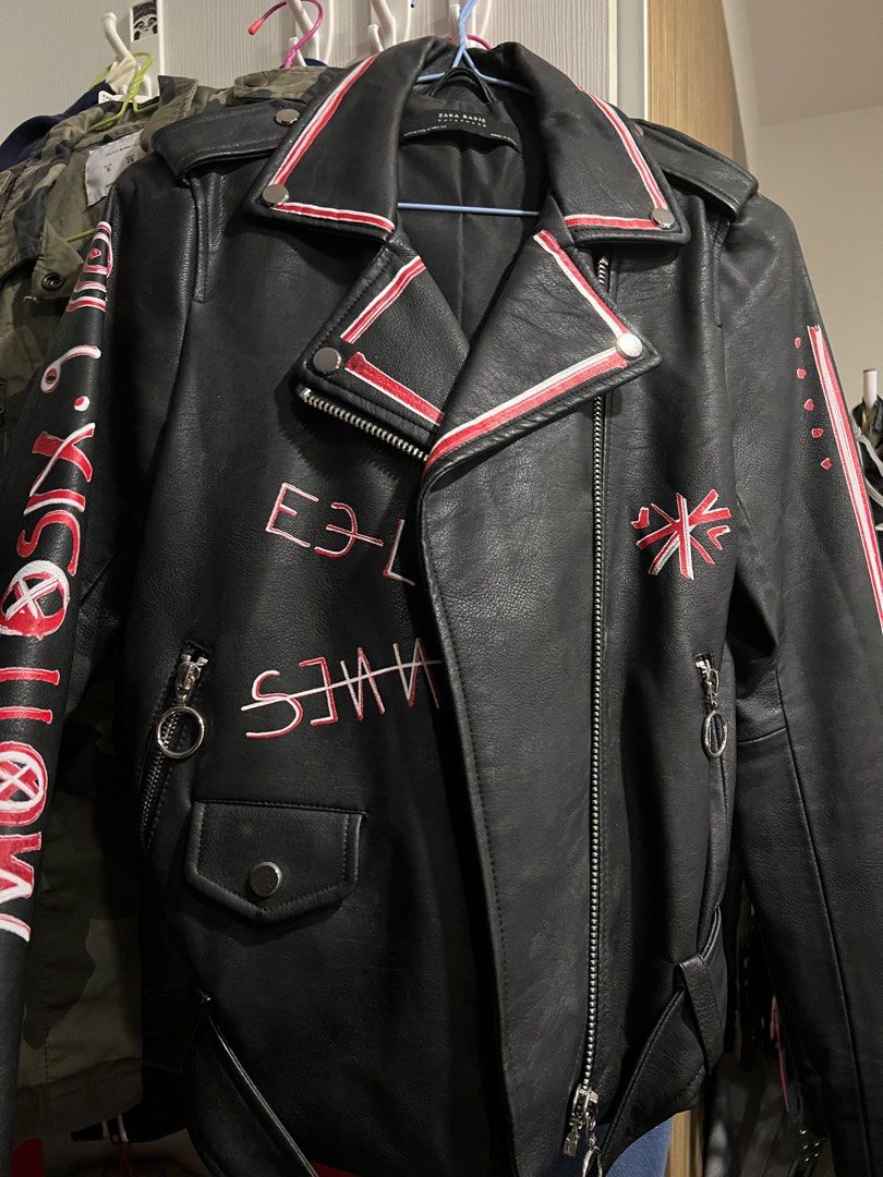 Zara Premium Biker Jacket with Graffiti Design Women s Fashion Coats Jackets and Outerwear on Carousell
