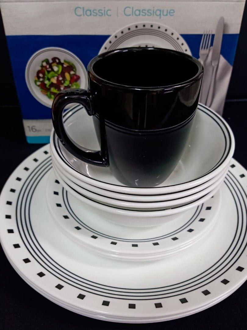 16pcs Corelle Classic City Block Dinner Set Made in USA, Furniture