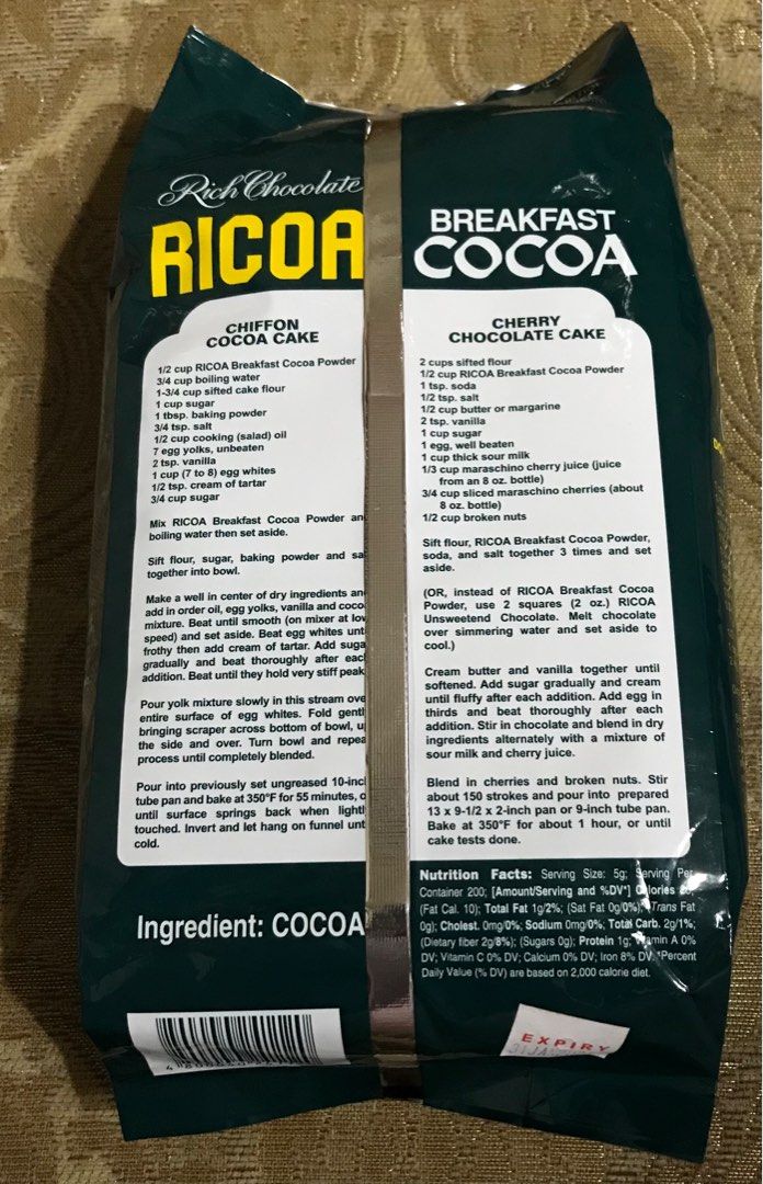 1kg Ricoa Breakfast Cocoa Rich Chocolate 100 Cocoa Institutional Pack