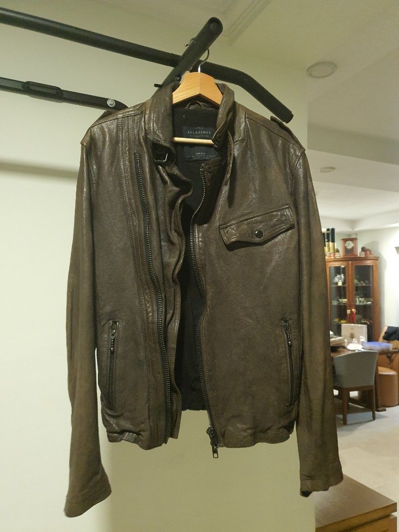 All saints clearance tan leather jacket