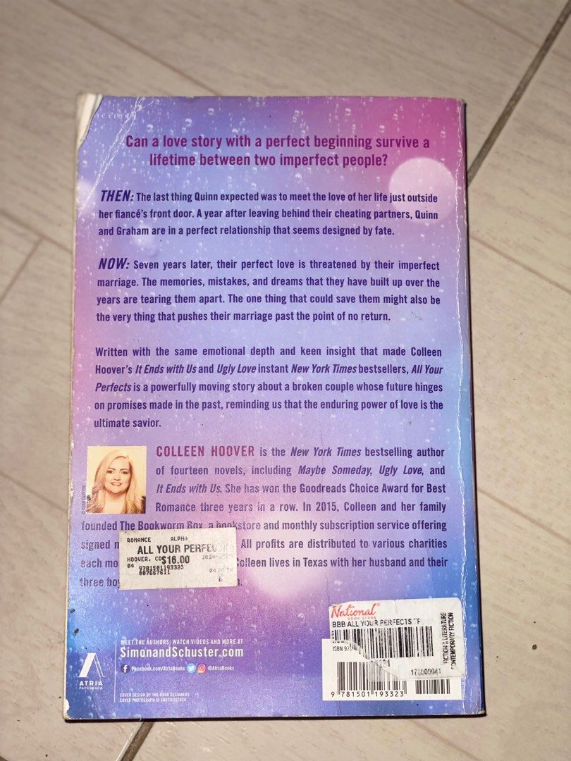 All your perfects by Colleen Hoover (Category: Storybooks) located in Manila. Submitted by declutteringbags (Listing ID 1237043438, Image 2). Description: Colleen Hoover All Your Perfects In Good Condition Moderately used with signs of usage .