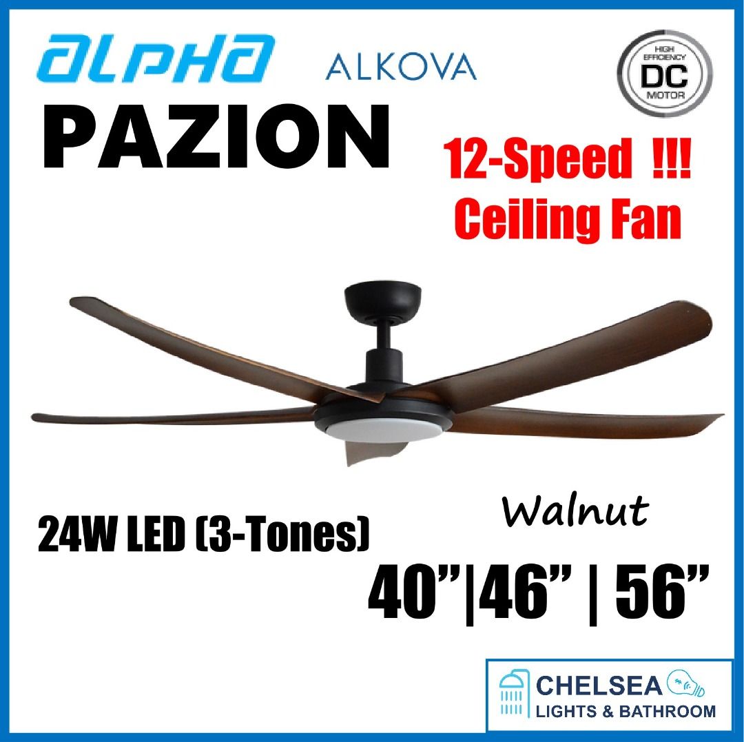 Alpha Alkova PAZION DC Motor Ceiling Fan 24W LED Light (12 Speed Remote ...
