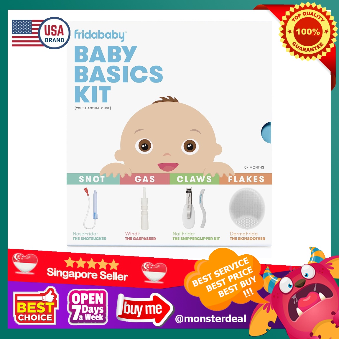 Baby Basics Kit by Frida Baby Includes NoseFrida, NailFrida, Windi,  DermaFrida + Silicone Carry Case