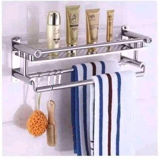 Bathroom Shower Wall Mounted Stainless steel Towel Storage Hanger Shelf Holder Stand