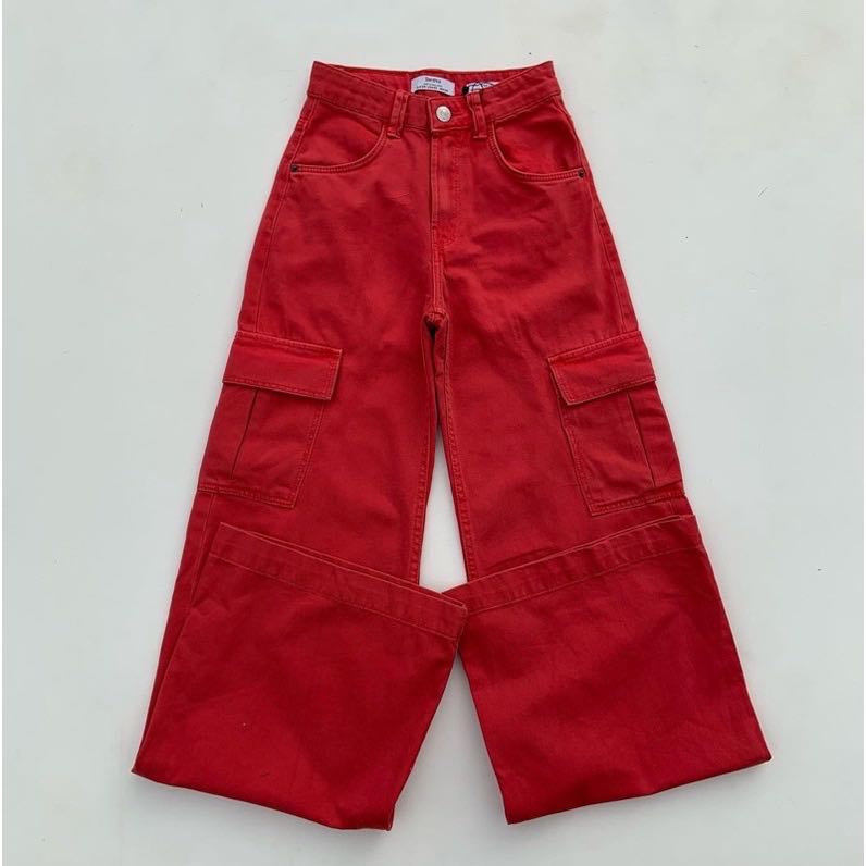 Bershka vintage cargo pants red on Carousell