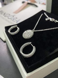 ⭐BIG SALE PANDORA AUTH Pave NECKLACE AND HOOP EARRINGS SET