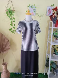 Blouse Salur salur lengan pendek bisa jadi inner