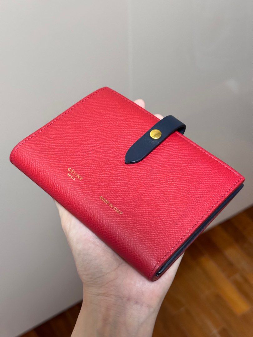 Celine Medium Strap Wallet in Bicolor Grained Calfskin in Red