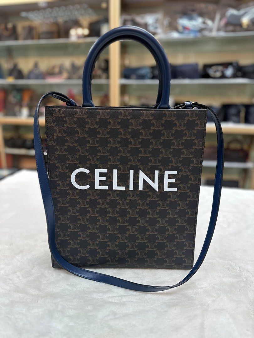Celine Navy And Brown Vertical Cabas Small Tote Bag